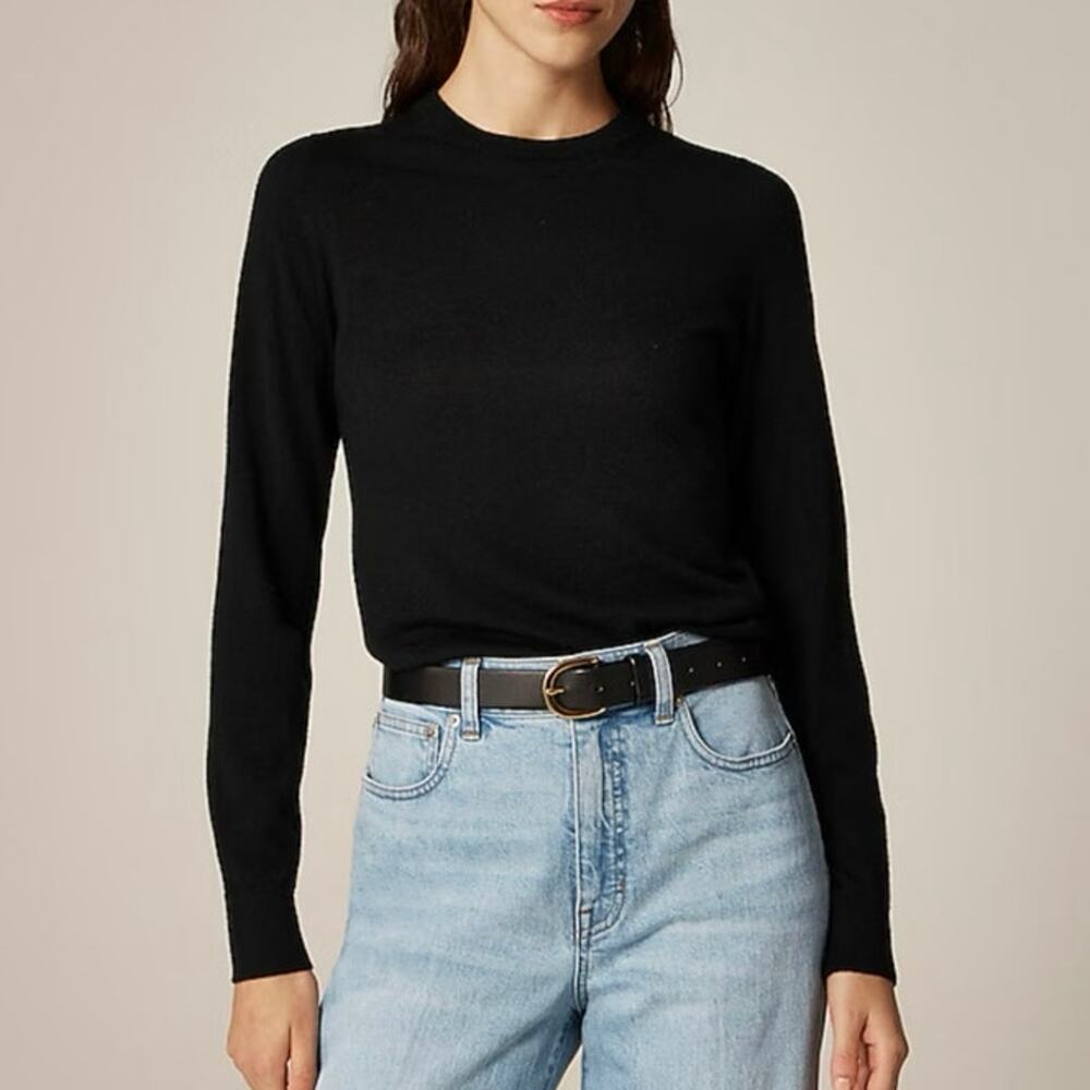 J.Crew Carolyn Fitted Crewneck Sweater Merino Wool Black Size Small NWT